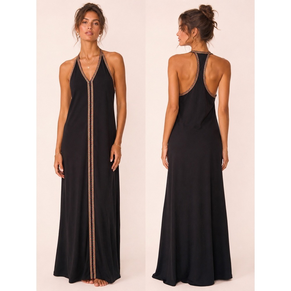 Pitusa Black Inca Maxi Dress Pima Cotton Modal Halter Racerback Size Standard